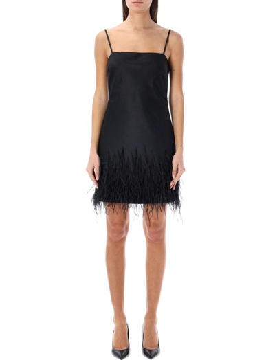 Polo Ralph Lauren Women's Feather-trim Satin Mini Dress In Polo Black