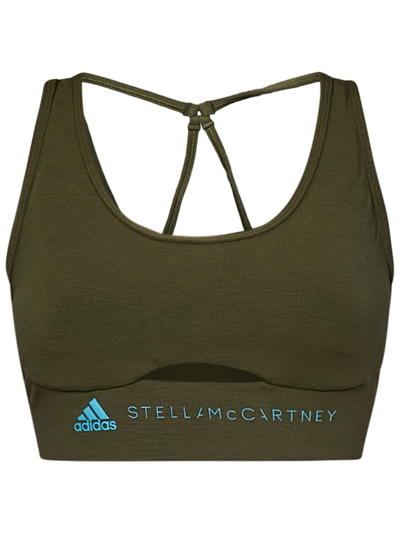 Adidas By Stella Mccartney Logo Printed Cropped Top In Green