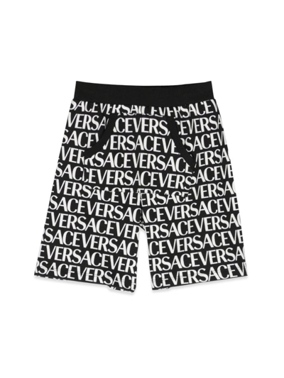 Versace Kids' All-over Logo Bermuda Shorts In Black