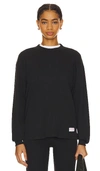 Alexander Wang Crewneck Long Sleeve Waffle Knit Top In Black