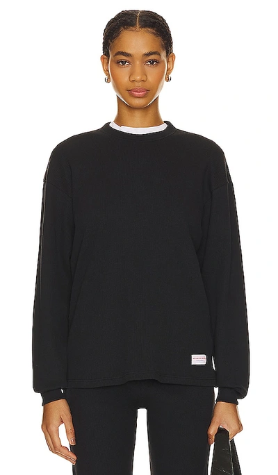 Alexander Wang Crewneck Long Sleeve Waffle Knit Top In Black