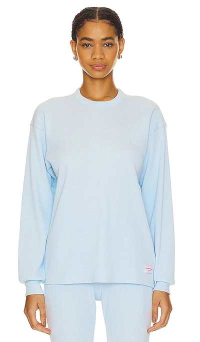 Alexander Wang Crewneck Long Sleeve Waffle Knit Top In Blue Pearl