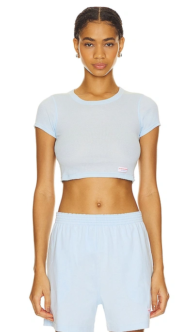 Alexander Wang Short-sleeve Tee In Ribbed Cotton In Blue Pearl