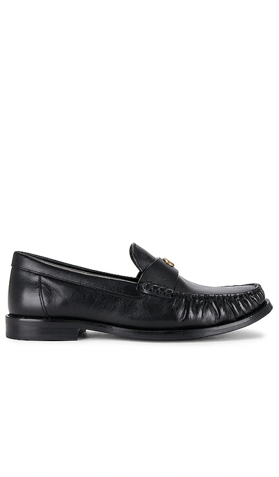 Coach Logo-plaque Leather Loafers In Black