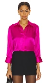L Agence Dani Silk Satin 3/4-sleeve Button-down Blouse In Fuchsia