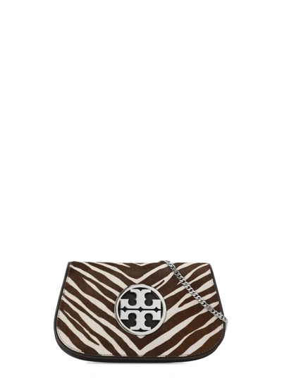 Tory Burch Zebra Printed Foldover Top Shoulder Bag In Brown