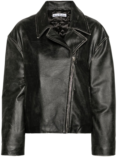 Acne Studios Black Distressed-effect Leather Biker Jacket