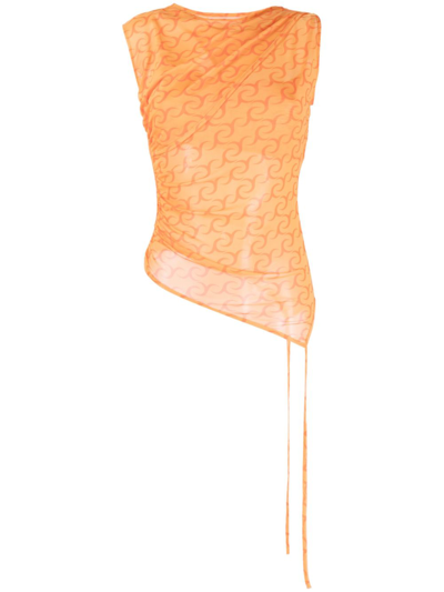 Jade Cropper Orange Logo-print Asymmetric Top