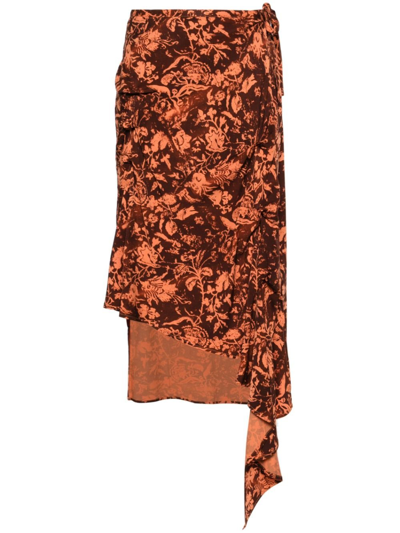 Jade Cropper Brown Wilted Flower-print Midi Skirt