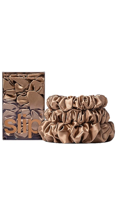 Slip Midi & Large Scrunchie Set Of 3 In Brown