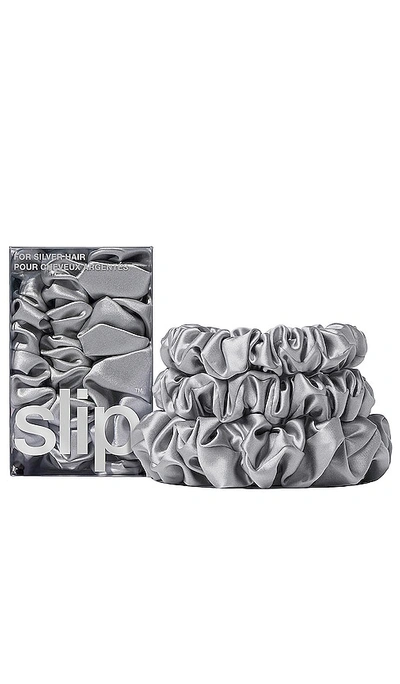 Slip Midi & Large Scrunchie Set Of 3 In Grey