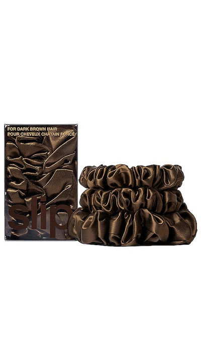 Slip Midi & Large Scrunchie Set Of 3 In Chocolate
