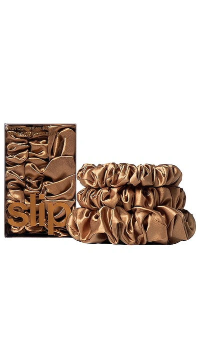 Slip Midi & Large Scrunchie Set Of 3 In Brown
