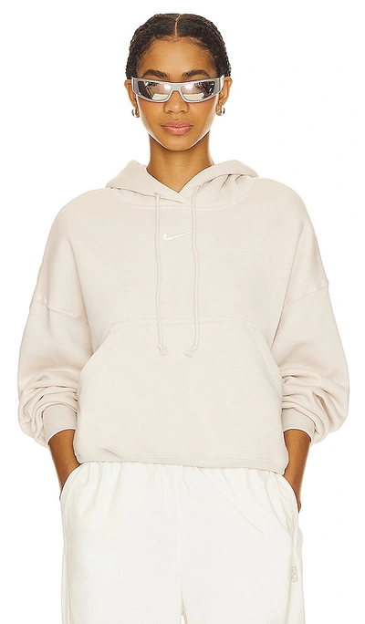Nike Pheonix Fleece Oversized Pullover Hoodie In Orewood Brown & Sail