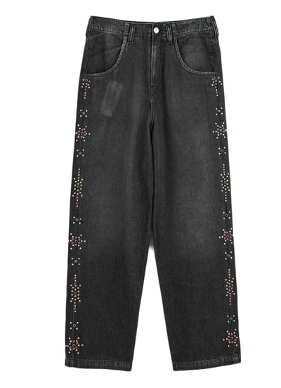 Bluemarble Stud-embellished Wide-leg Jeans In Black
