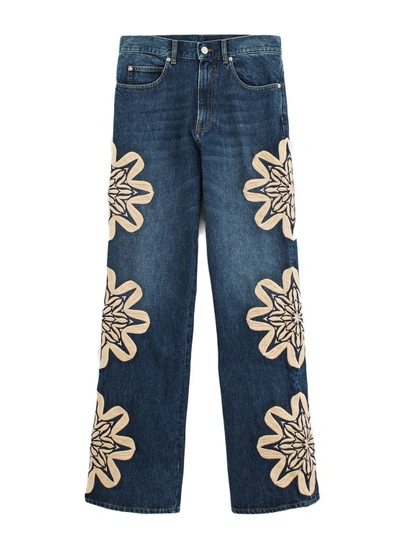 Bluemarble Floral-embroidered Bootcut Jeans In Blue