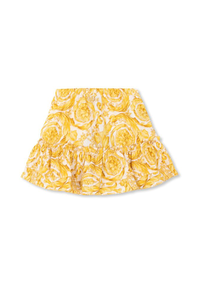 Versace Kids Ruffled Detail Barocco Printed Skirt In Multi