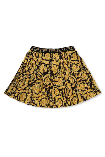 Versace Kids Barocco Printed Full Pleated Skirt In Multi