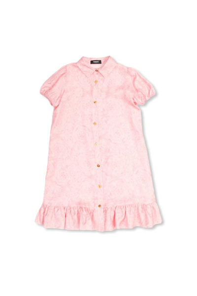 Versace Kids Barocco Printed Satin Shirt Dress In Pink