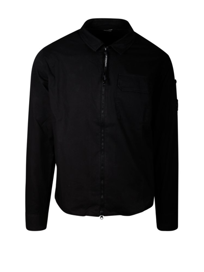 C.p. Company Zip Up Collared Shirt In Black