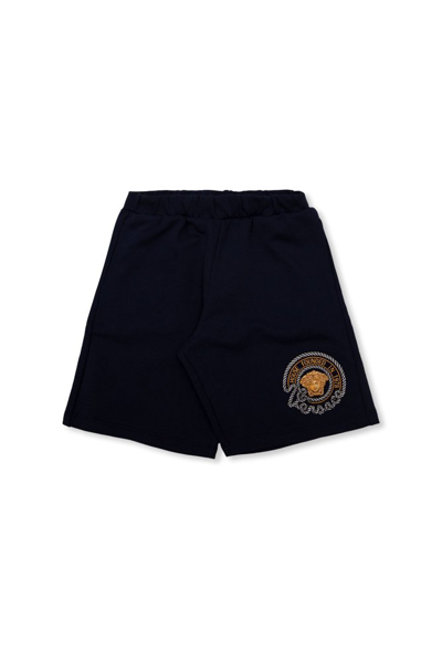 Versace Kids Nautical Medusa Embroidered Sweat Shorts In Blue