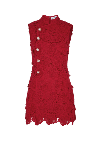 Self-portrait Womens Red Floral-lace Crystal-embellished Mini Dress