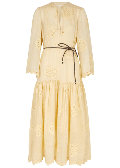 Zimmermann Acadian Embroidered Ramie Maxi Dress In Sand