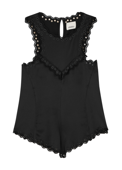 Isabel Marant Amaya Eyelet-embellished Silk Tank In Black