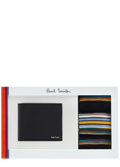 Paul Smith Leather Wallet And Socks Gift Set In Black