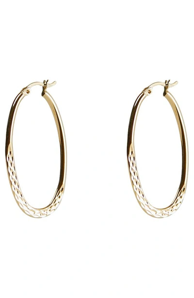 Argento Vivo Sterling Silver Diamond Cut Oval Hoop Earrings In Gold