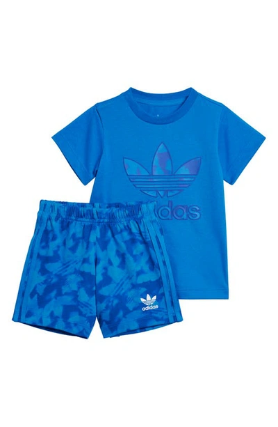 Adidas Originals Babies' Lifestyle Cotton T-shirt & Shorts Set In Bluebird