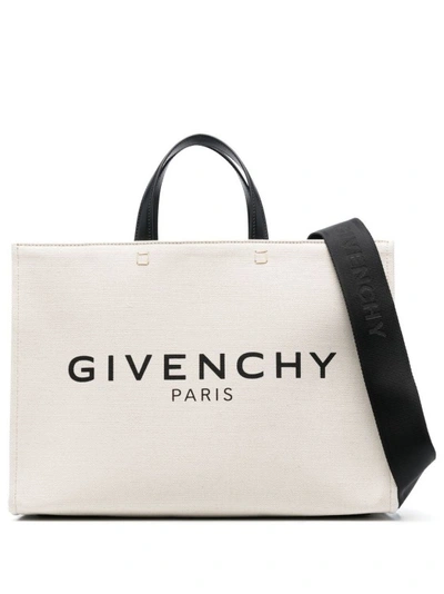 Givenchy Beige Cotton And Linen Canvas Tote Bag In Neutrals