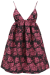 Ganni Floral-jacquard Mini Dress In Fuchsia, Black