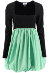 Ganni Two-tone Puffball Minidress In Green, Black