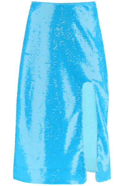 Ganni Sequin-embellished Midi Skirt In Blue