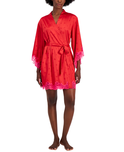 Inc International Concepts Women's Lace-trim Wrap Robe, Created For Macy's In Heart Jacquard