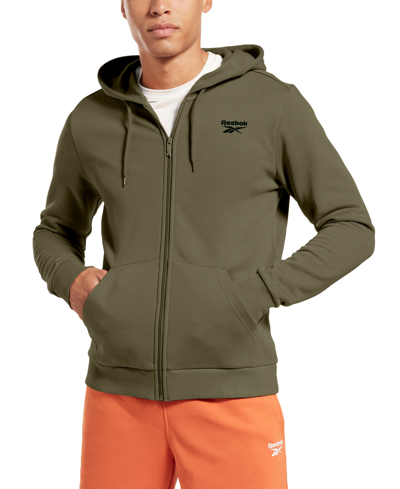 Reebok Men's Identity Fleece Chest Logo Full-zip Hoodie In Army Green,black