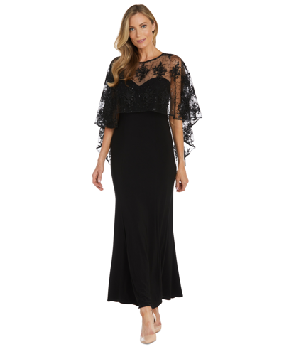 R & M Richards Plus Womens Sequined Long Evening Dress In Black,taupe