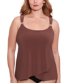 MIRACLESUIT PLUS SIZE RAZZLE DAZZLE ASYMMETRICAL-DRAPE TANKINI TOP