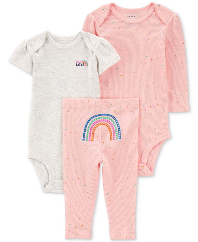 Carter's Baby Girls Rainbow Little Character Bodysuits And Pants, 3 Piece Set In Pink