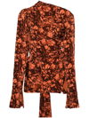 JADE CROPPER BROWN WILTED FLOWERS-PRINT BLOUSE