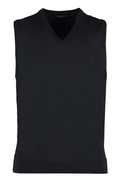 Roberto Collina Knitted Wool Vest In Black