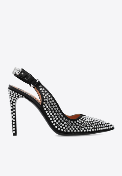 Moschino 110mm Crystal-embellished Leather Pumps In Black