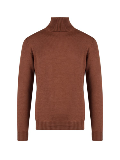 Roberto Collina Roll Neck Knitted Sweater In Brown