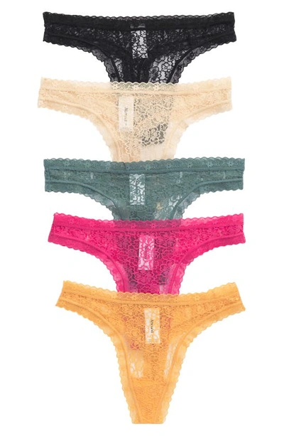 Abound Peyton Assorted 5-pack Lace Thongs In Orange Apricot Multi