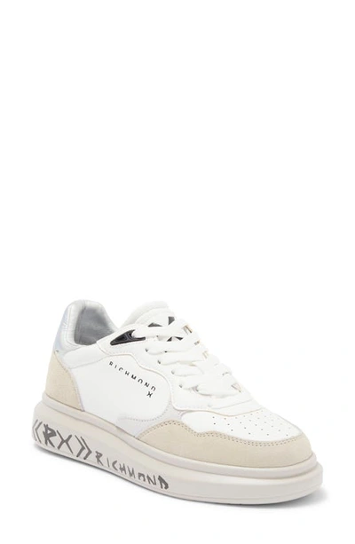 John Richmond Perforated Low Top Sneaker In White / Silver
