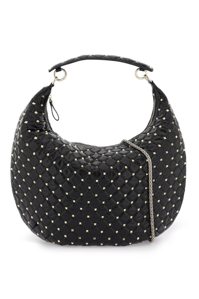 Valentino Garavani Leather 'rockstud Spike' Hobo Bag Women In Black