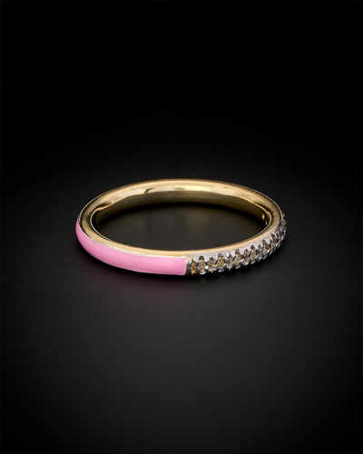 Italian Gold Over Silver 18k  0.12 Ct. Tw. Diamond Half-eternity Ring In Pink