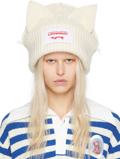 Charles Jeffrey Loverboy Ssense Exclusive Off-white Supersized Chunky Ears Beanie In Ecru
