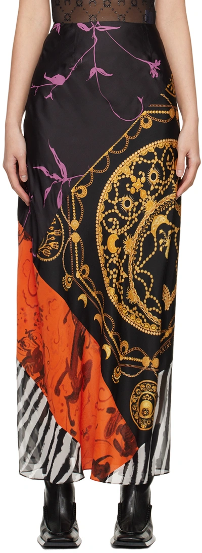 Marine Serre Regenerated Scarves Mix-print Midi Skirt In Schwarz